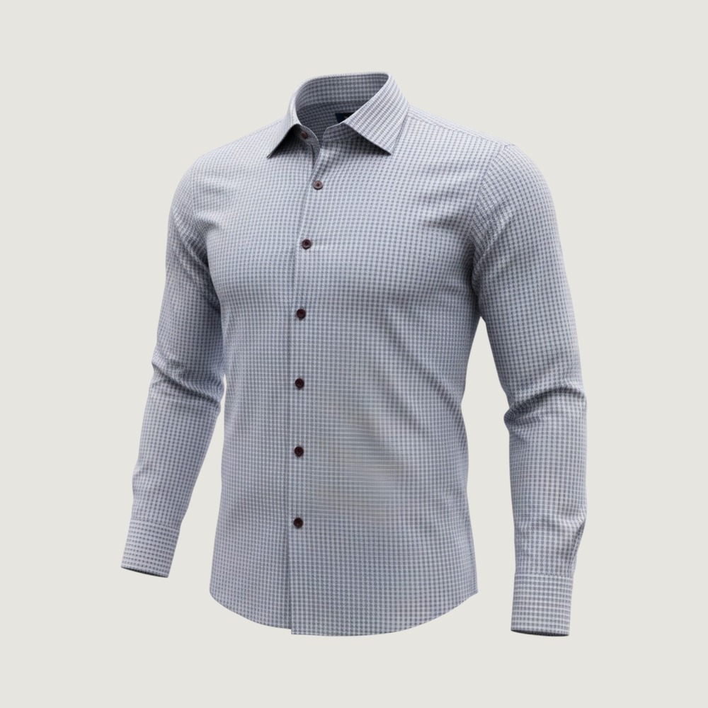 David Donahue Fusion Mens XL 17.5 Blue Geometric Micro Print Cotton Dress Shirt